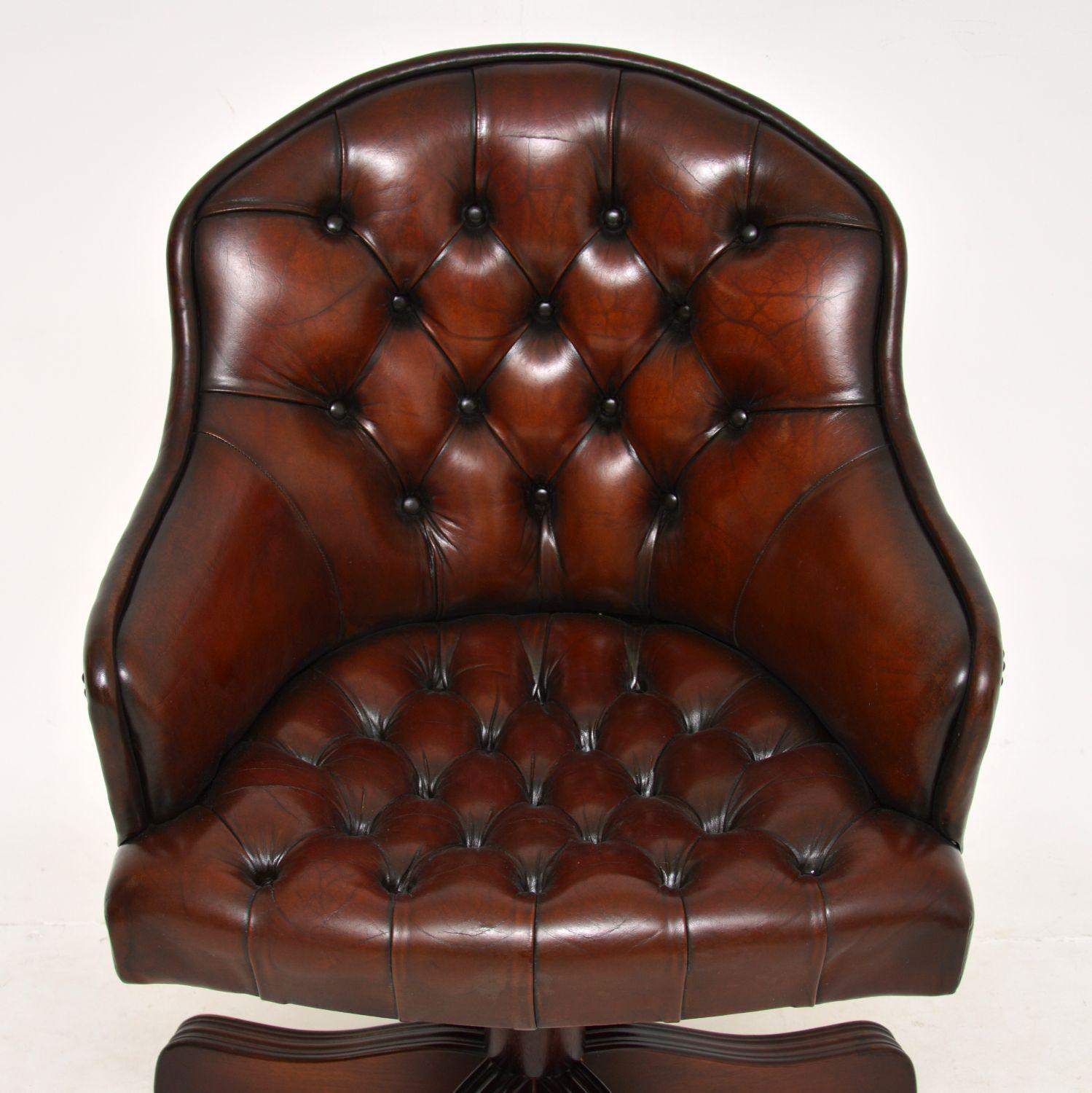 English Antique Victorian Style Leather Swivel Desk Chair