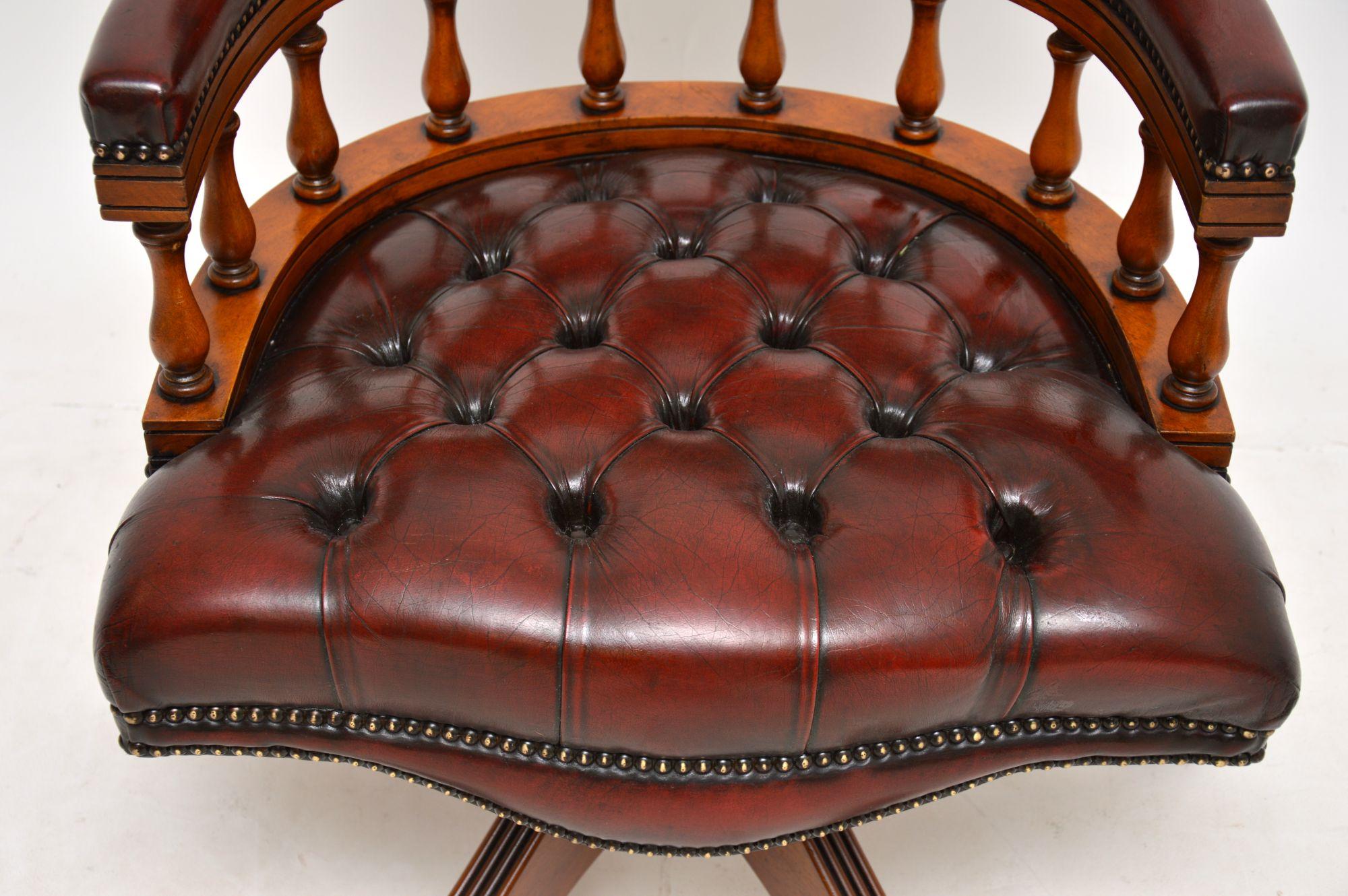 Antique Victorian Style Leather Swivel Desk Chair In Good Condition In London, GB
