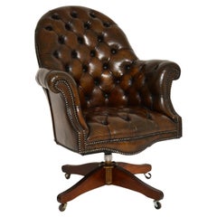 Fauteuil de bureau pivotant en cuir de style victorien ancien