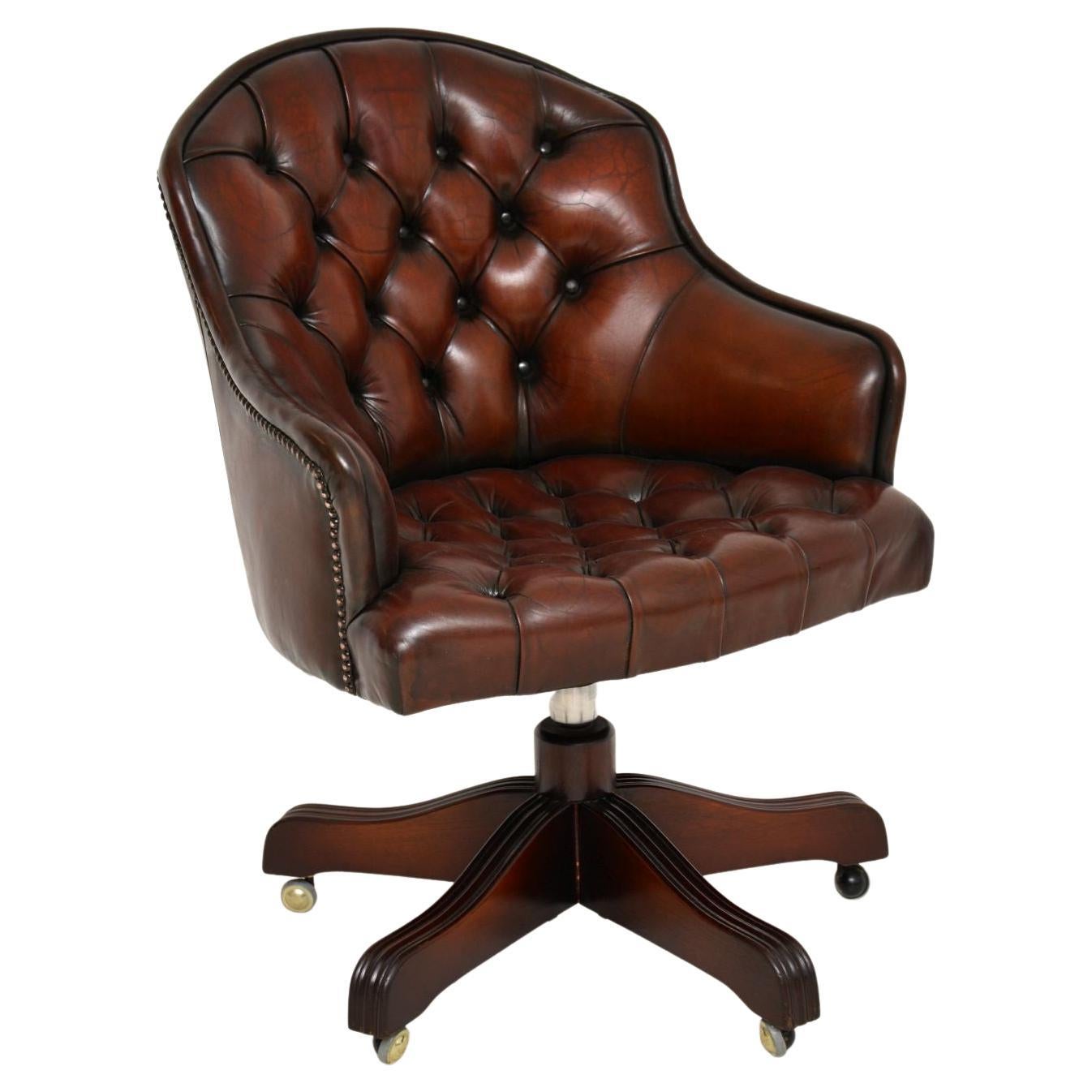 Antique Victorian Style Leather Swivel Desk Chair