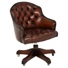 Antique Victorian Style Leather Swivel Desk Chair