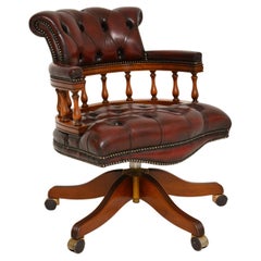 Antique Victorian Style Leather Swivel Desk Chair