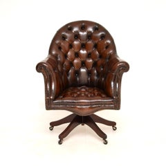 Antique Victorian Style Leather Swivel Directors Desk Chair
