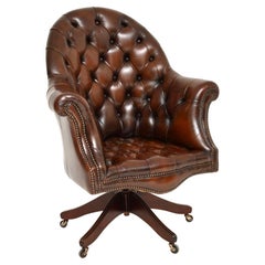 Antique Victorian Style Leather Swivel Directors Desk Chair