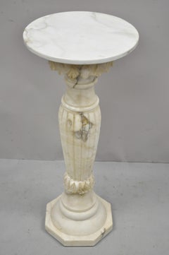 Antique Victorian Style Marble & Alabaster Carved Column Pedestal with Round Top