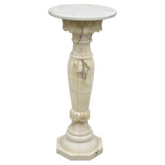 Antique Victorian Style Marble & Alabaster Carved Column Pedestal with Round Top
