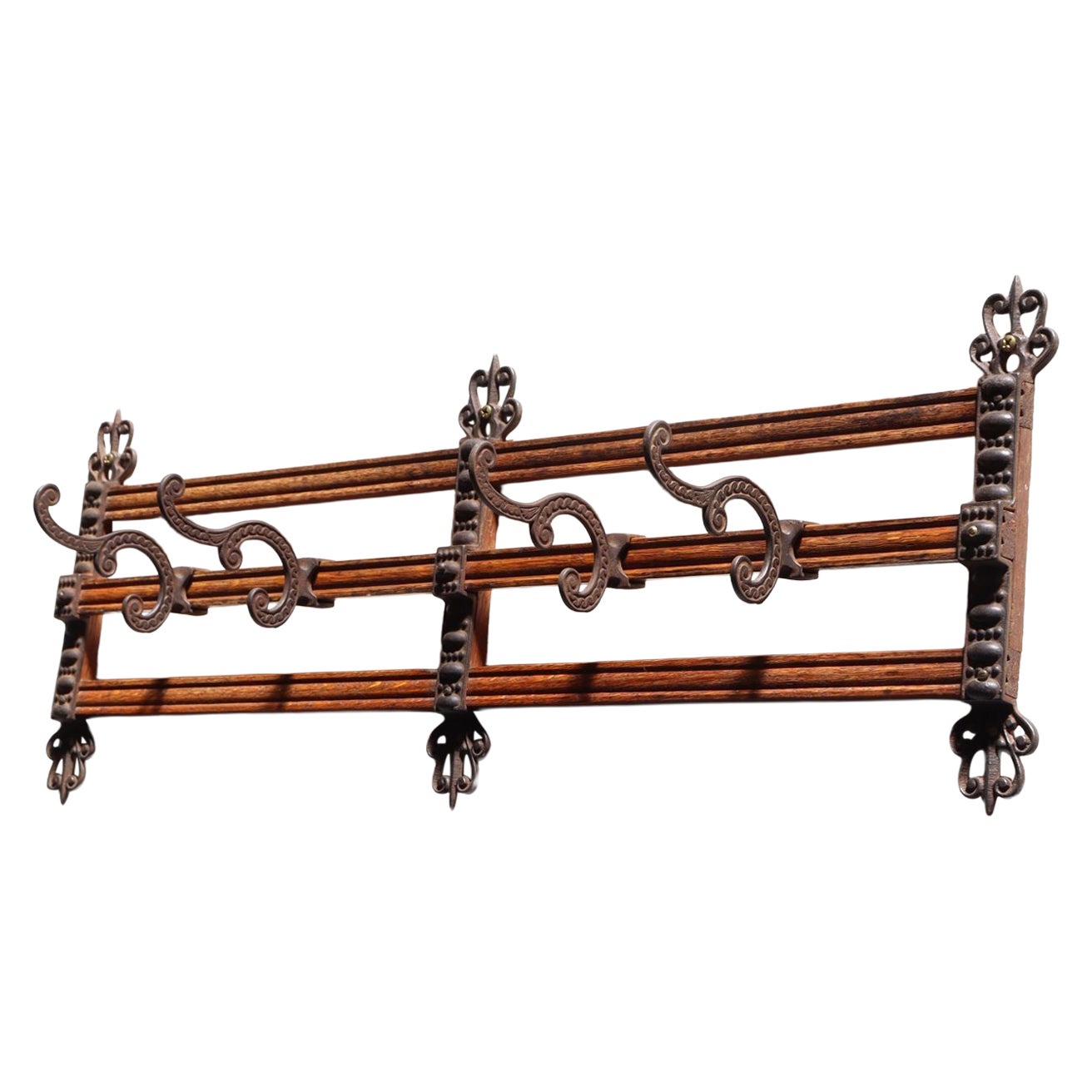 Antique Victorian Style Oak and Cast Iron Coat Rack
