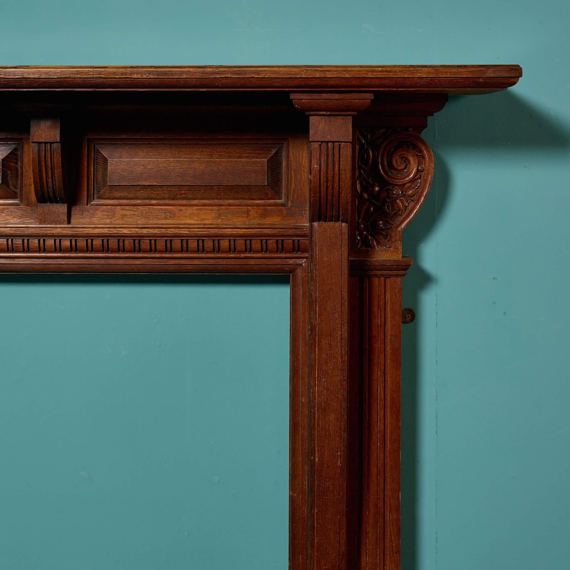 Edwardian Antique Victorian Style Oak Fireplace For Sale