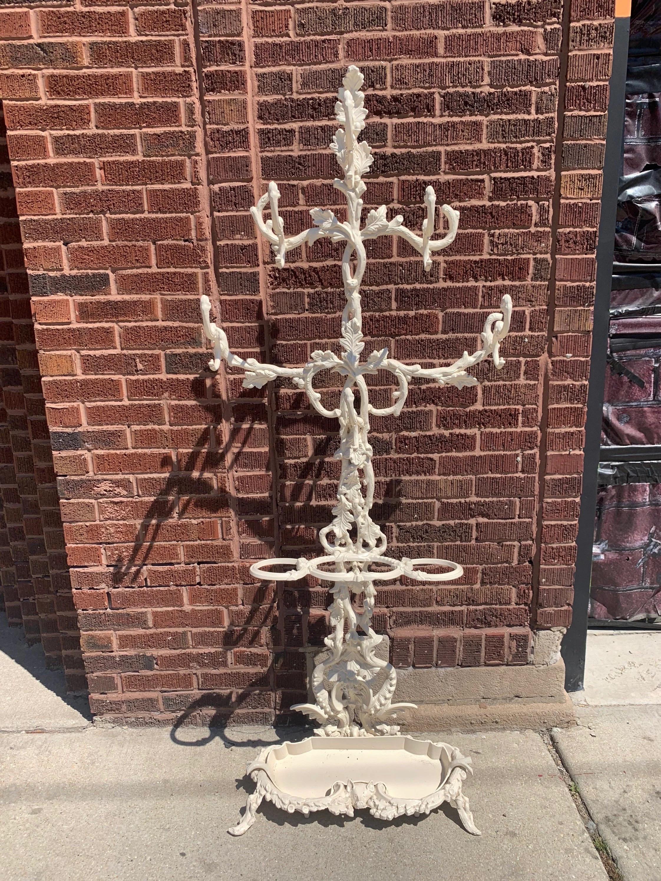 British Antique Victorian Style Ornate White Painted Coat Rack