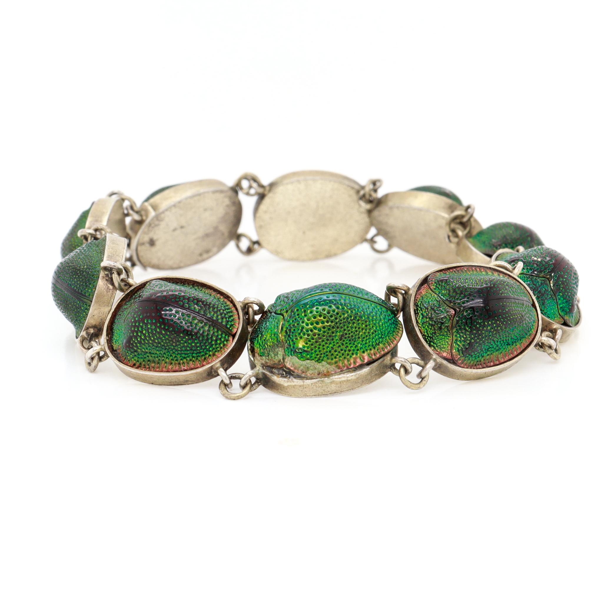 Bracciale d'argento e conchiglia di scarabeo in stile vittoriano antico in vendita 5