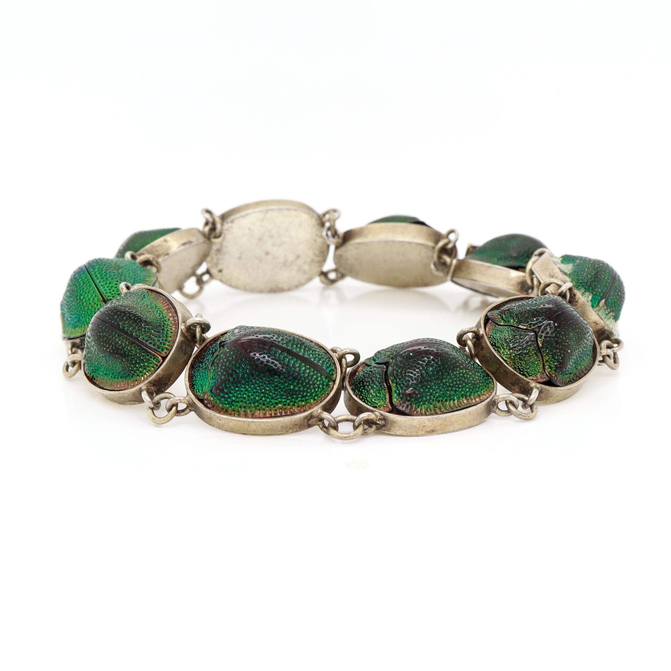 Bracciale d'argento e conchiglia di scarabeo in stile vittoriano antico in vendita 6