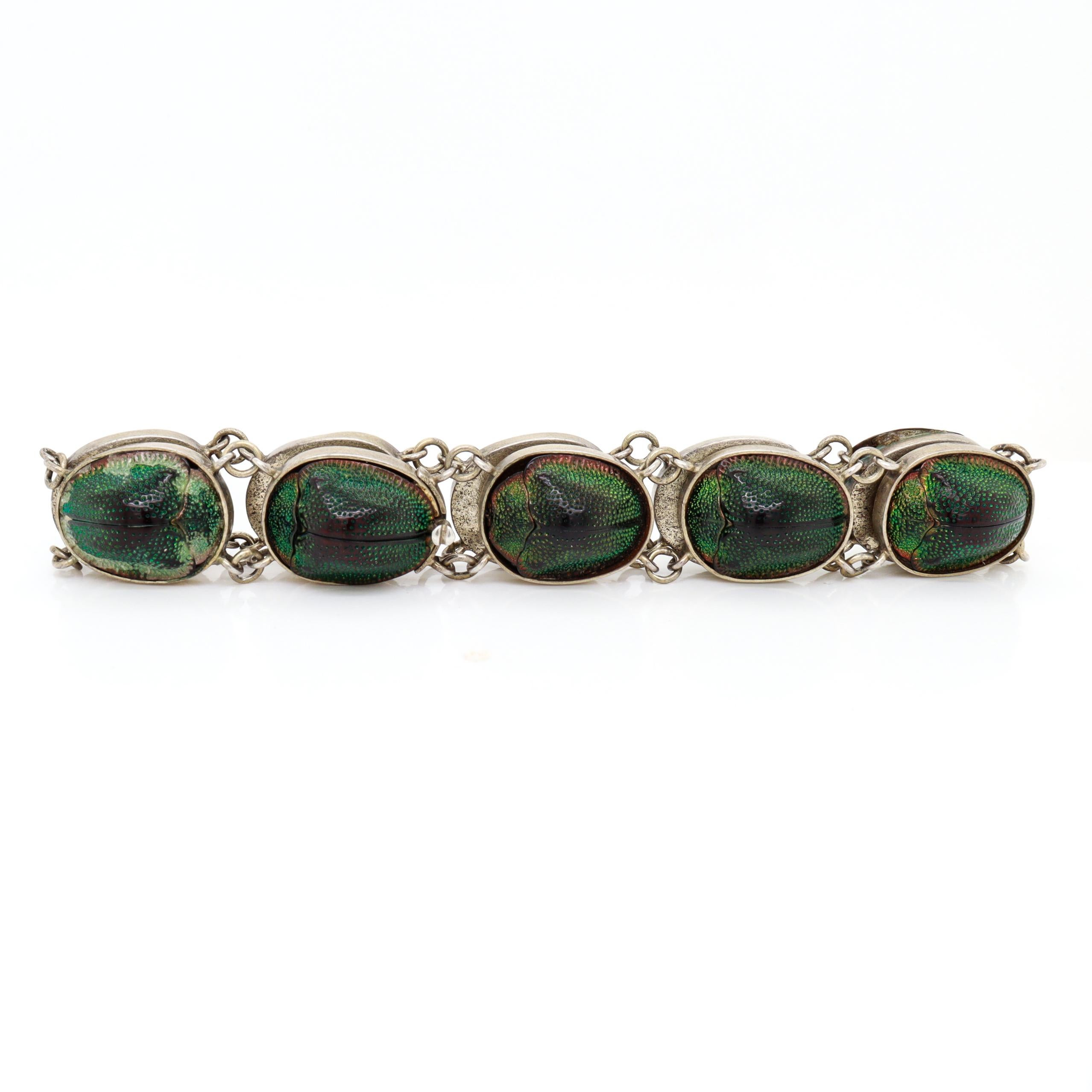 Bracciale d'argento e conchiglia di scarabeo in stile vittoriano antico in vendita 7