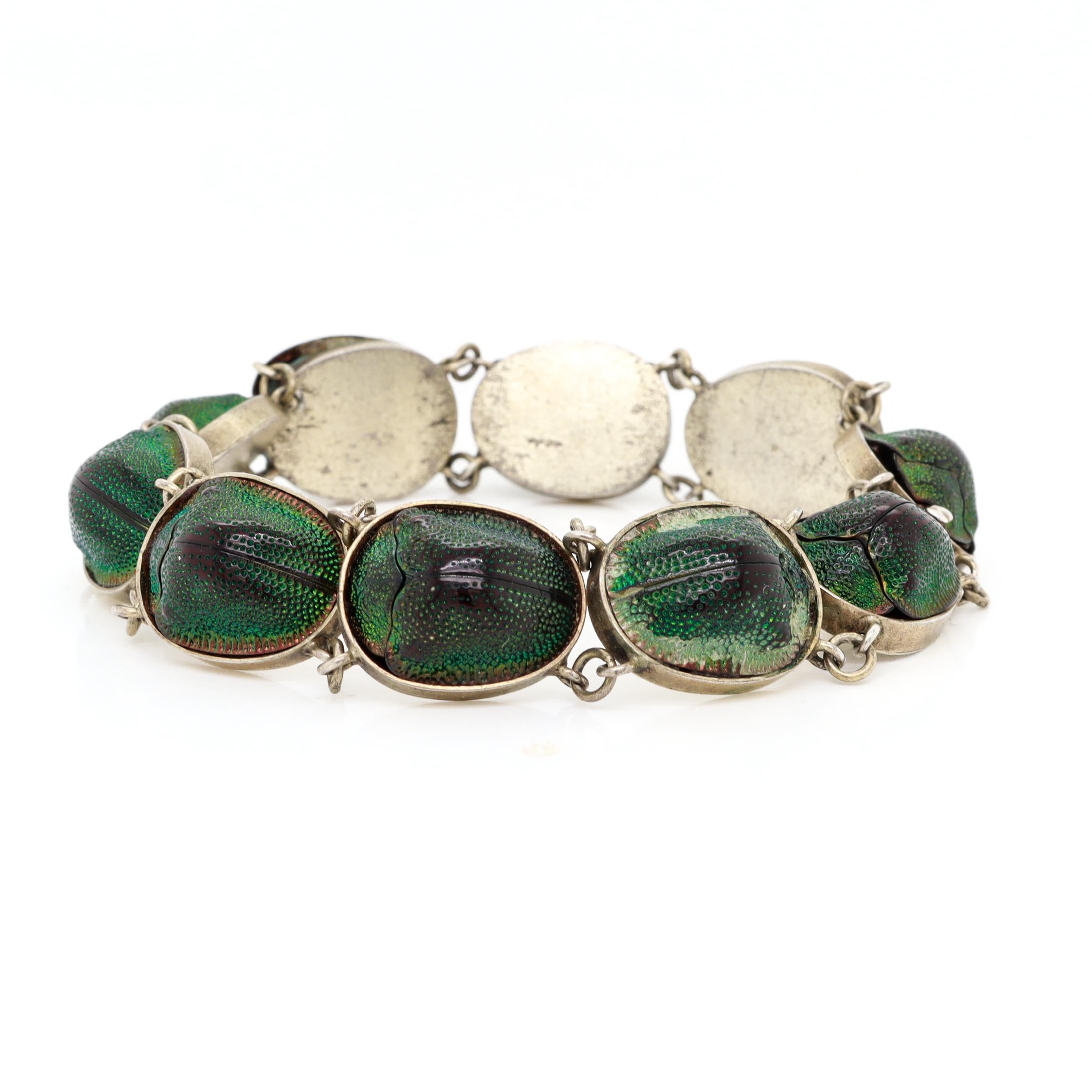 Bracciale d'argento e conchiglia di scarabeo in stile vittoriano antico in vendita 2