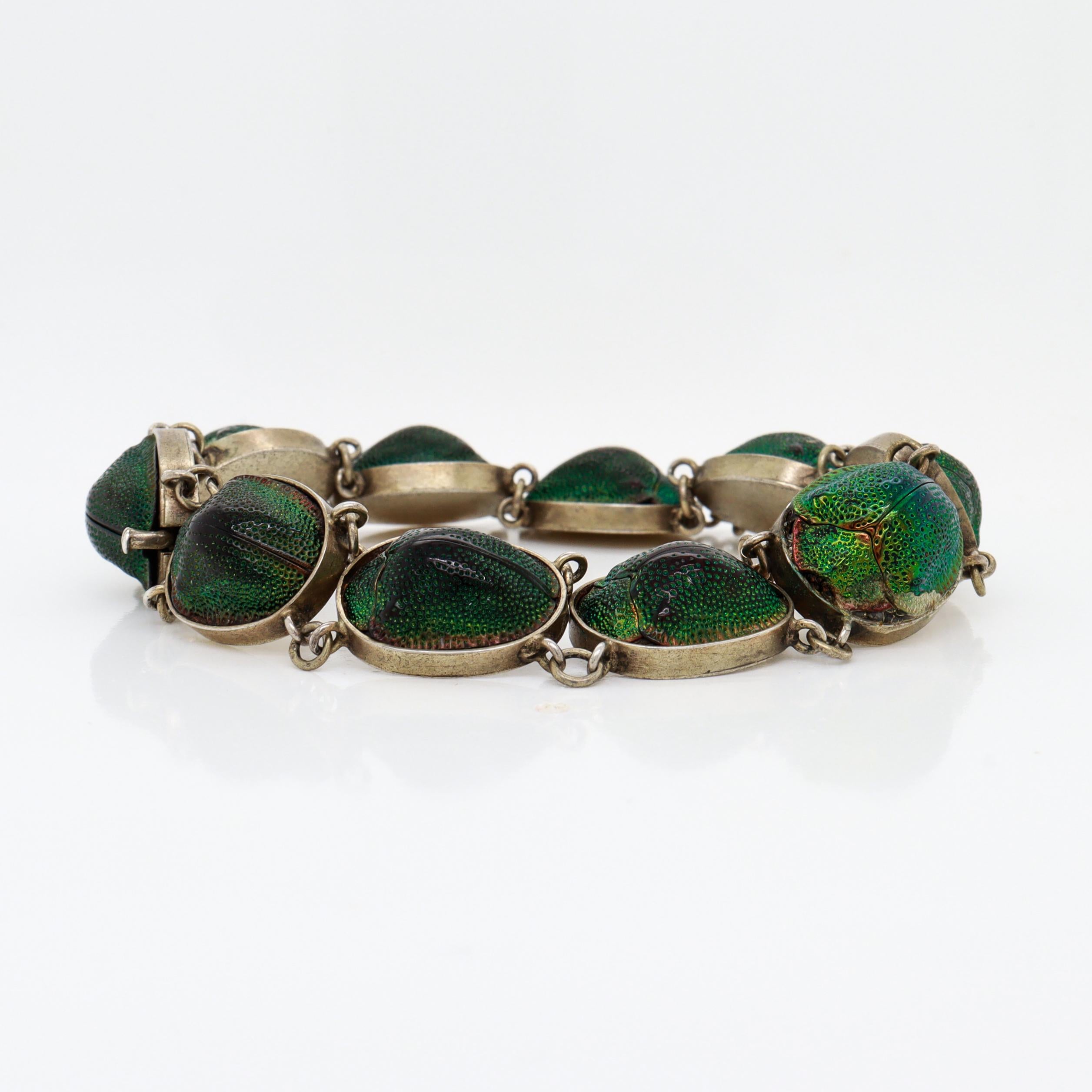 Bracciale d'argento e conchiglia di scarabeo in stile vittoriano antico in vendita 4