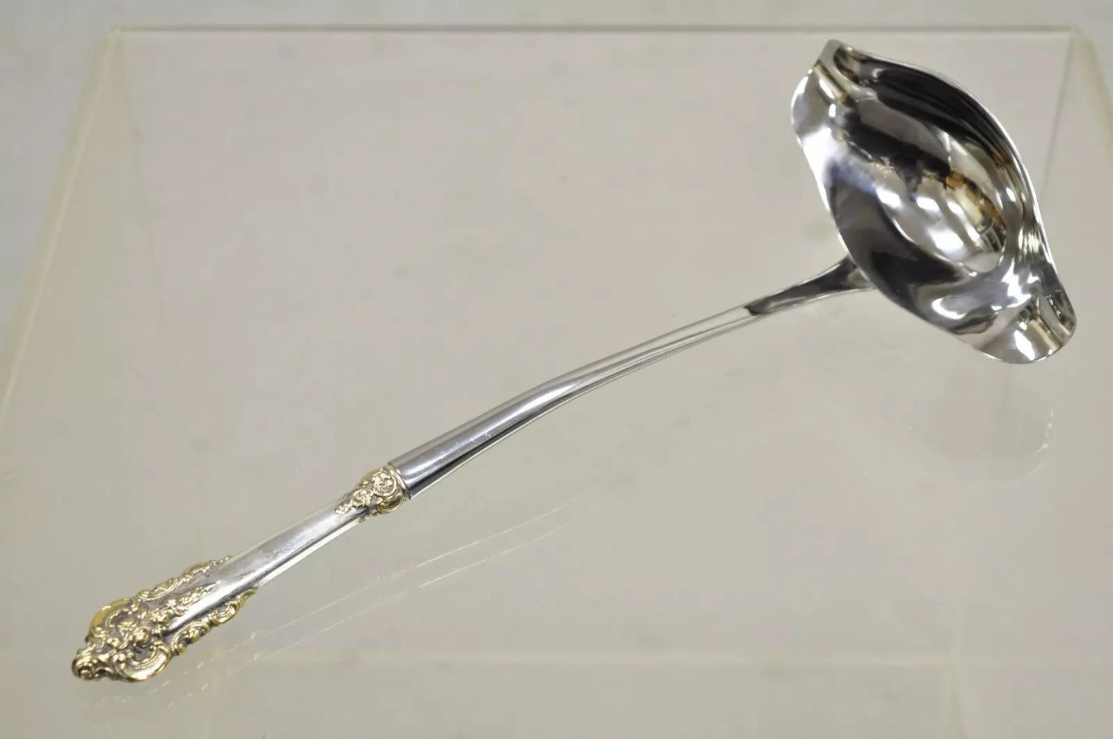 Antique Victorian Style Silver Plated Gold Repousse Ladle Serving Spoon. Circa Mid 20th Century. Dimensions : 3