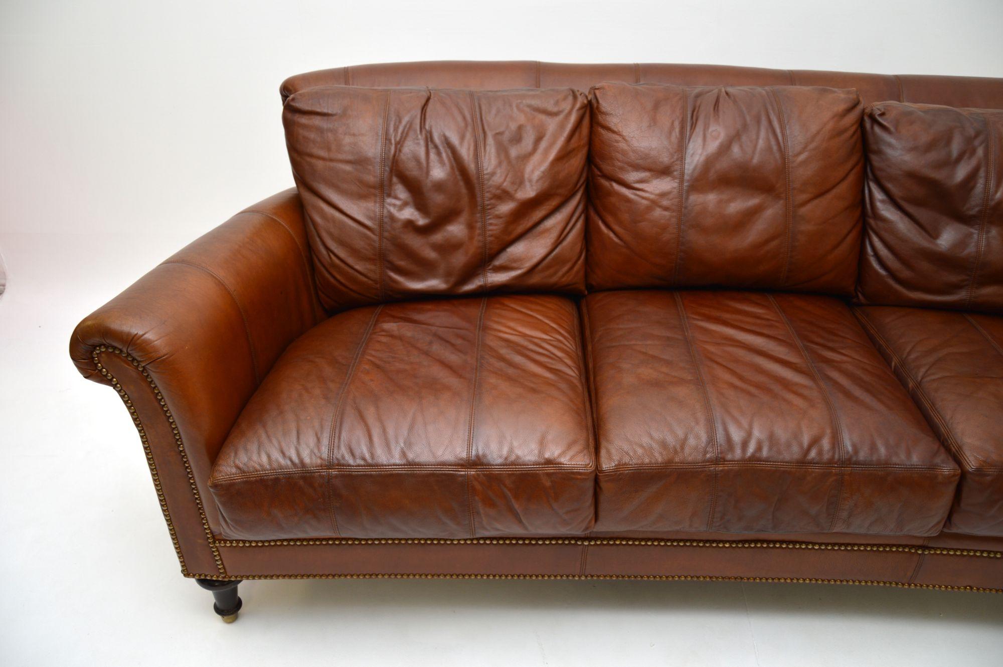 Late 20th Century Antique Victorian Style Vintage Leather Sofa