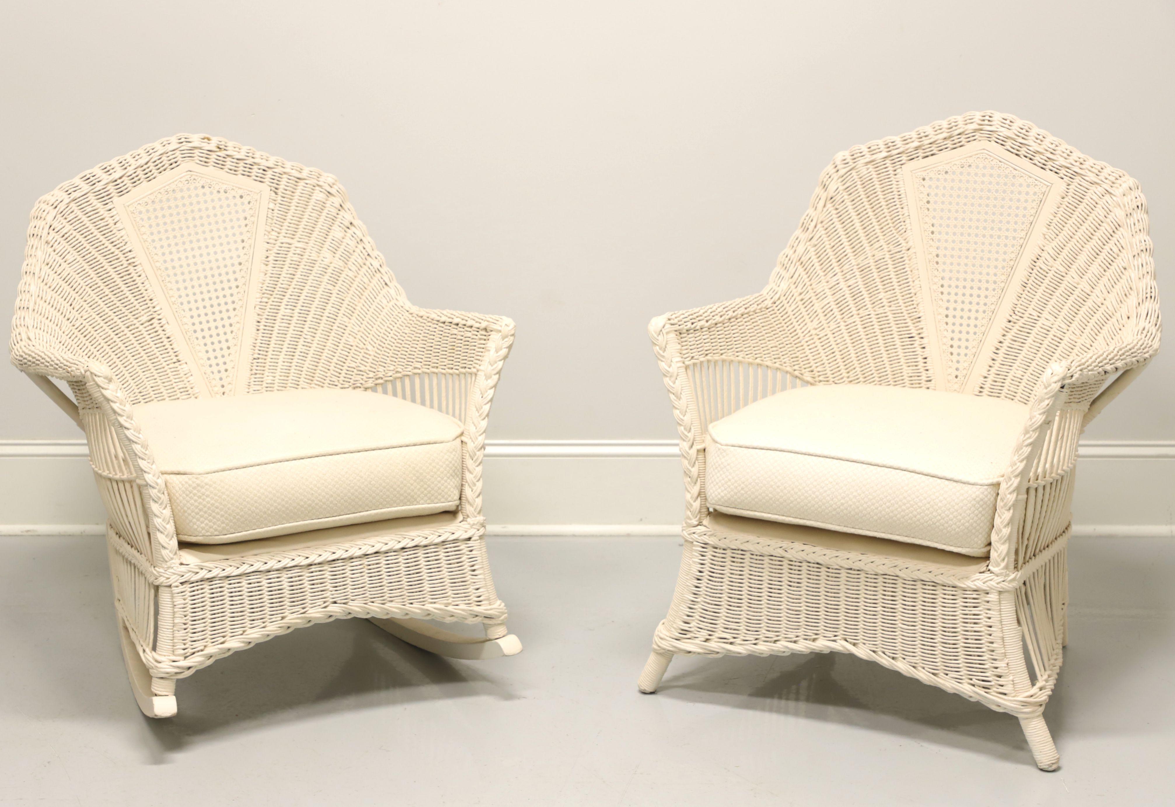 Antique Victorian White Painted Wicker Chair and Rocker - Pair 5