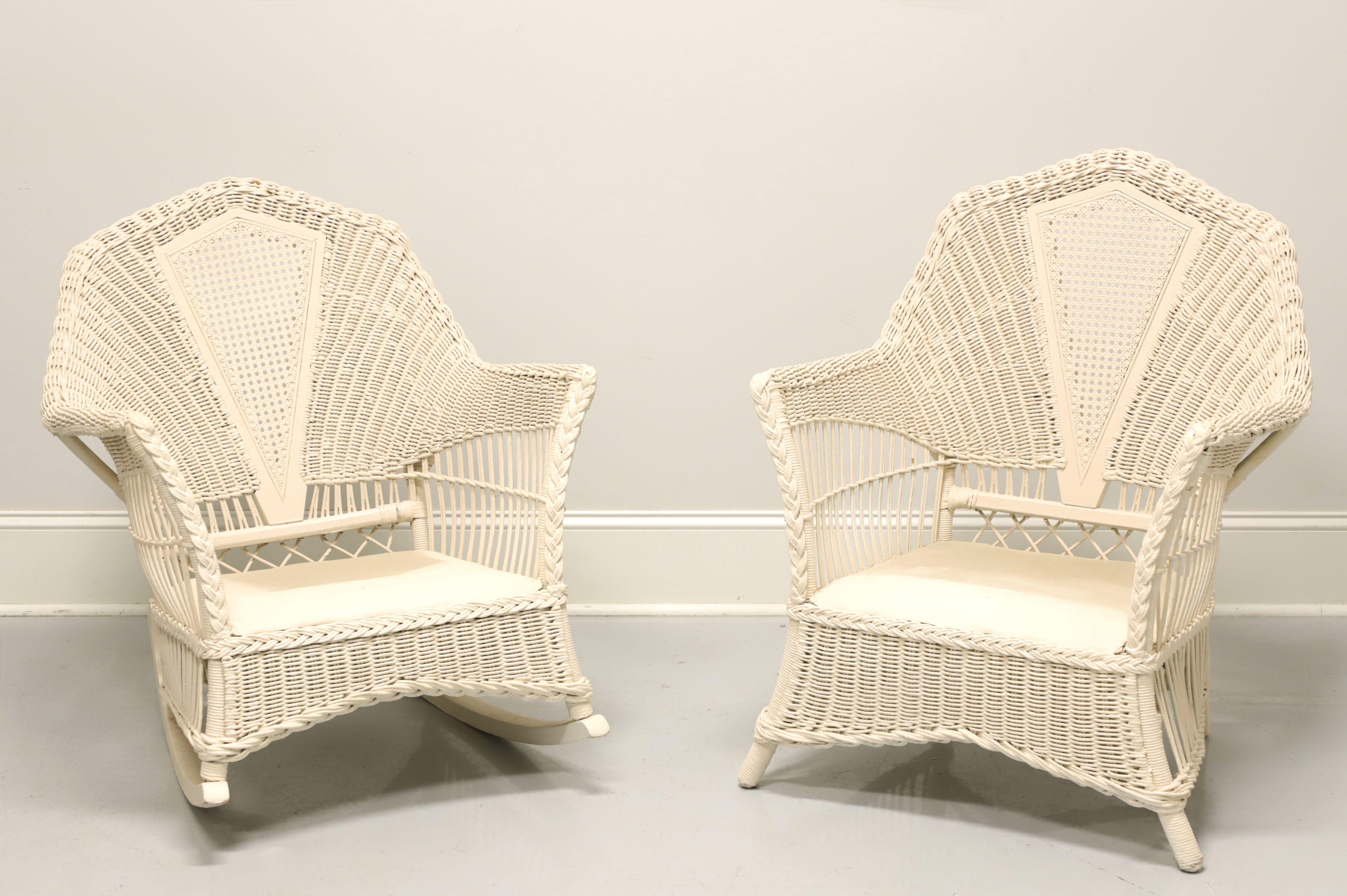 Antique Victorian White Painted Wicker Chair and Rocker - Pair 6