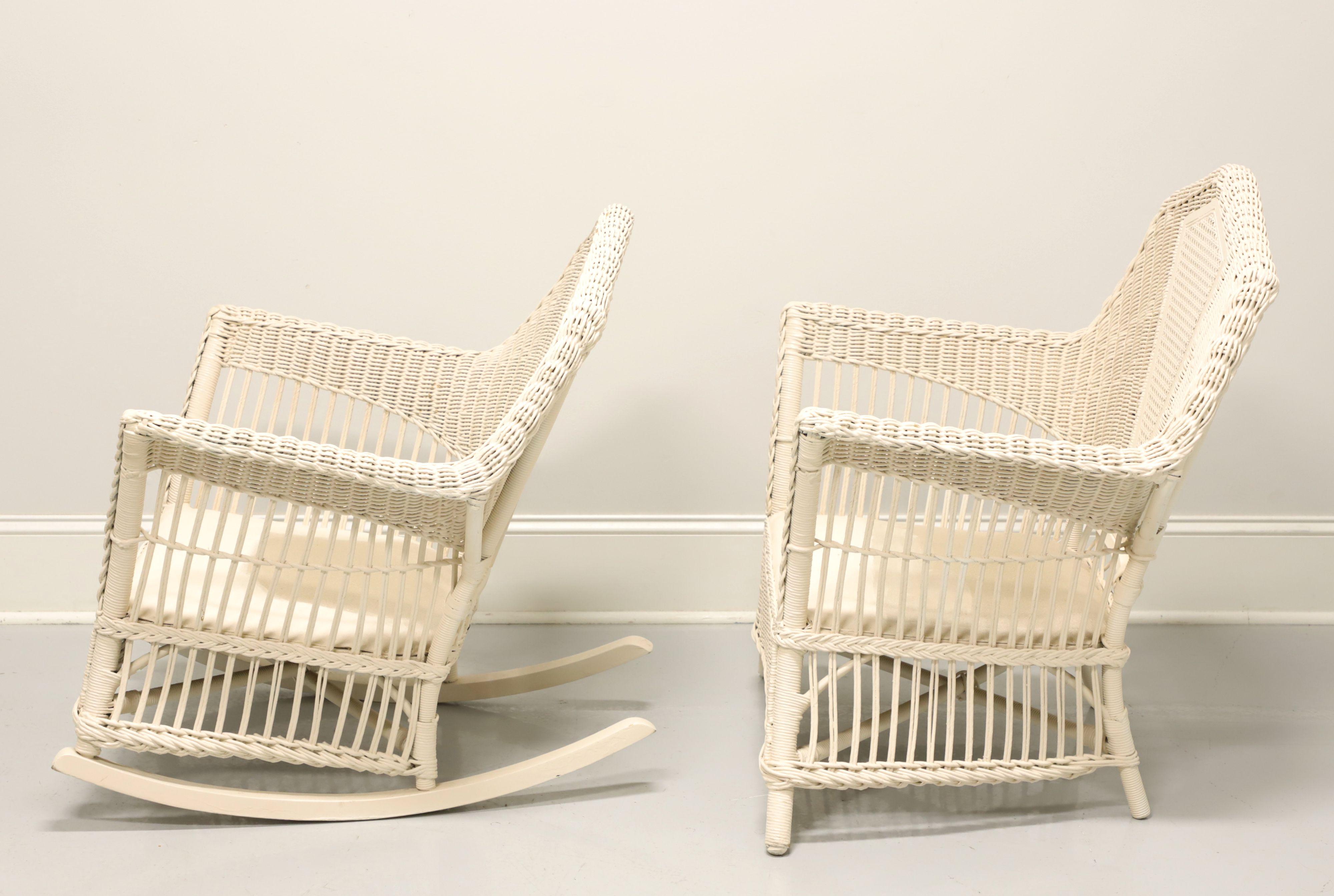 American Antique Victorian White Painted Wicker Chair and Rocker - Pair