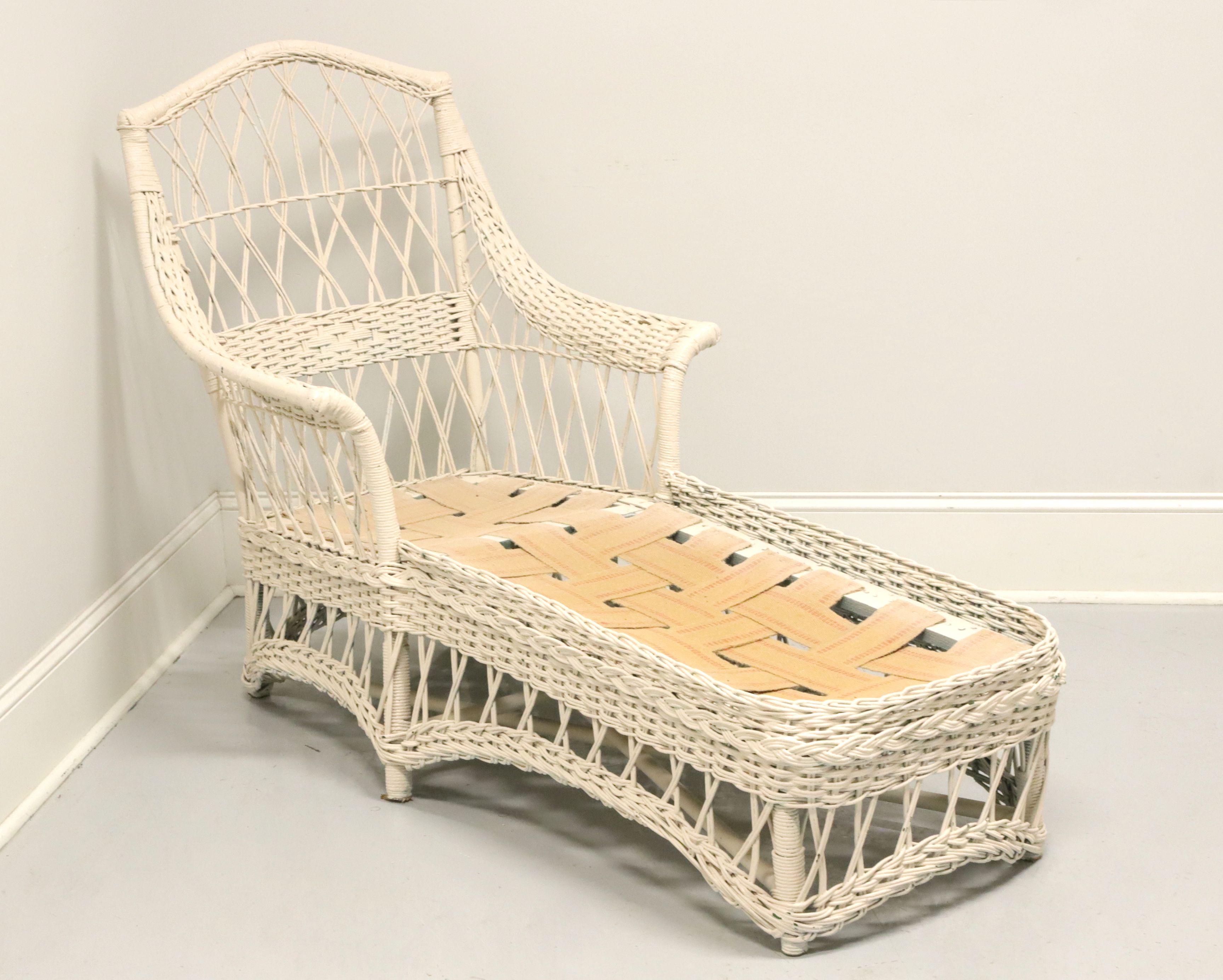 Antique Victorian White Painted Wicker Chaise Lounge 1