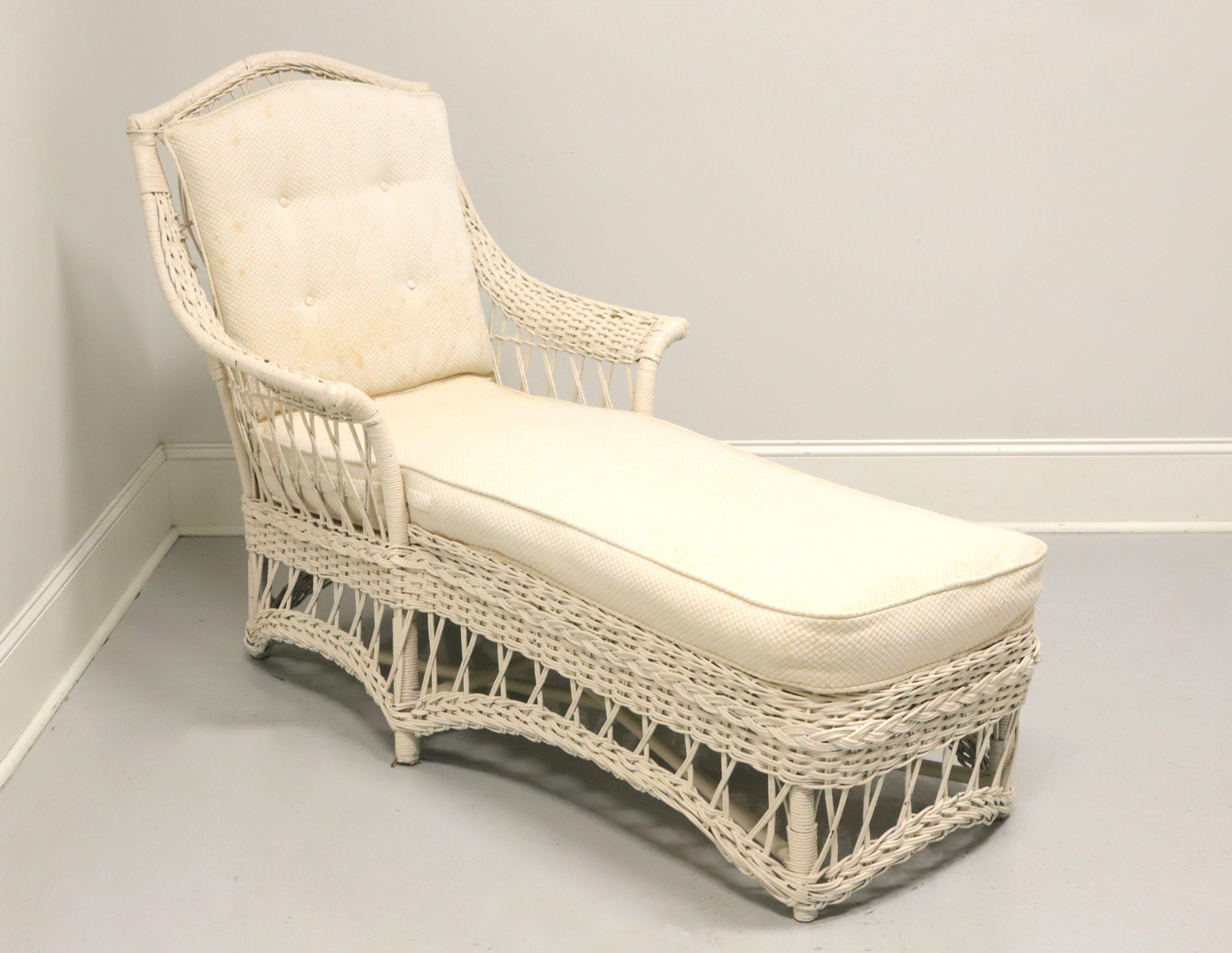 Jute Antique Victorian White Painted Wicker Chaise Lounge