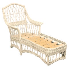 Antique Victorian White Painted Wicker Chaise Lounge