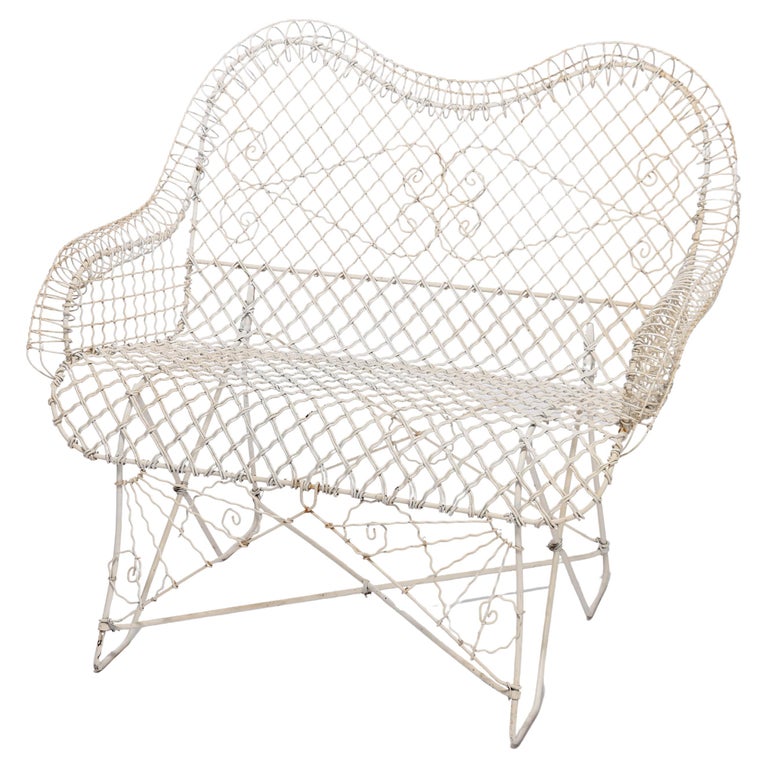 Antique Victorian Style Wire Garden Settee 20th C at 1stDibs