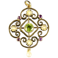 Antique Victorian Suffragette 9 Carat Gold Floral Pendant, circa 1900