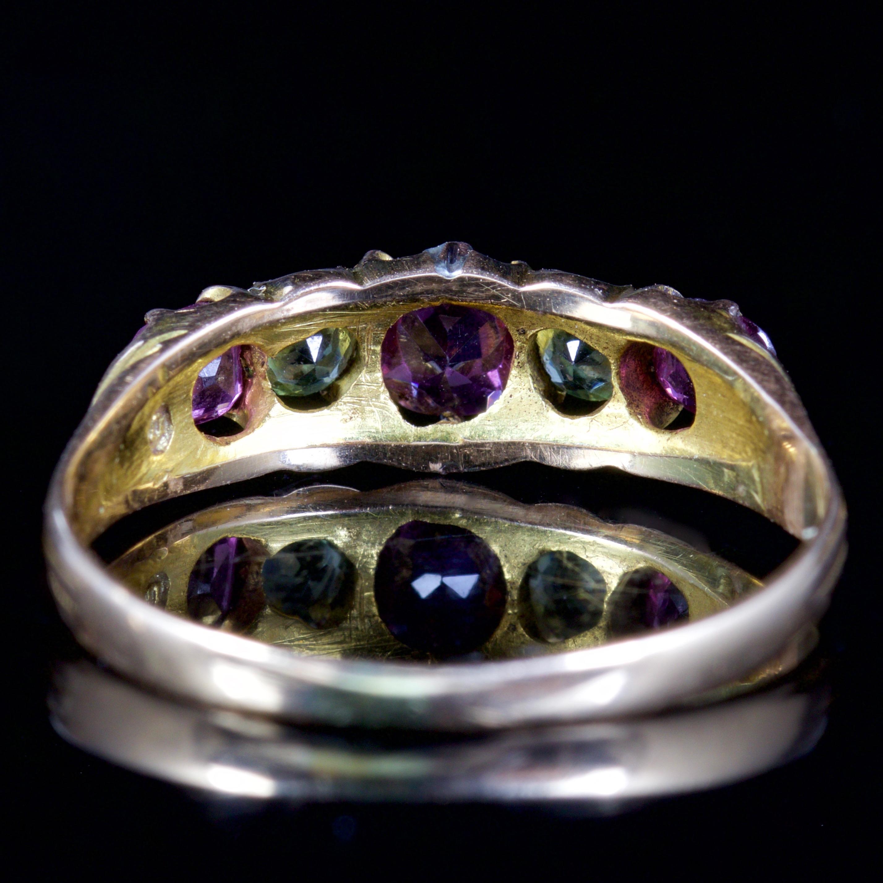 Antique Victorian Suffragette Amethyst Peridot Ring 15 Carat Gold, circa 1900 In Excellent Condition For Sale In Lancaster, Lancashire