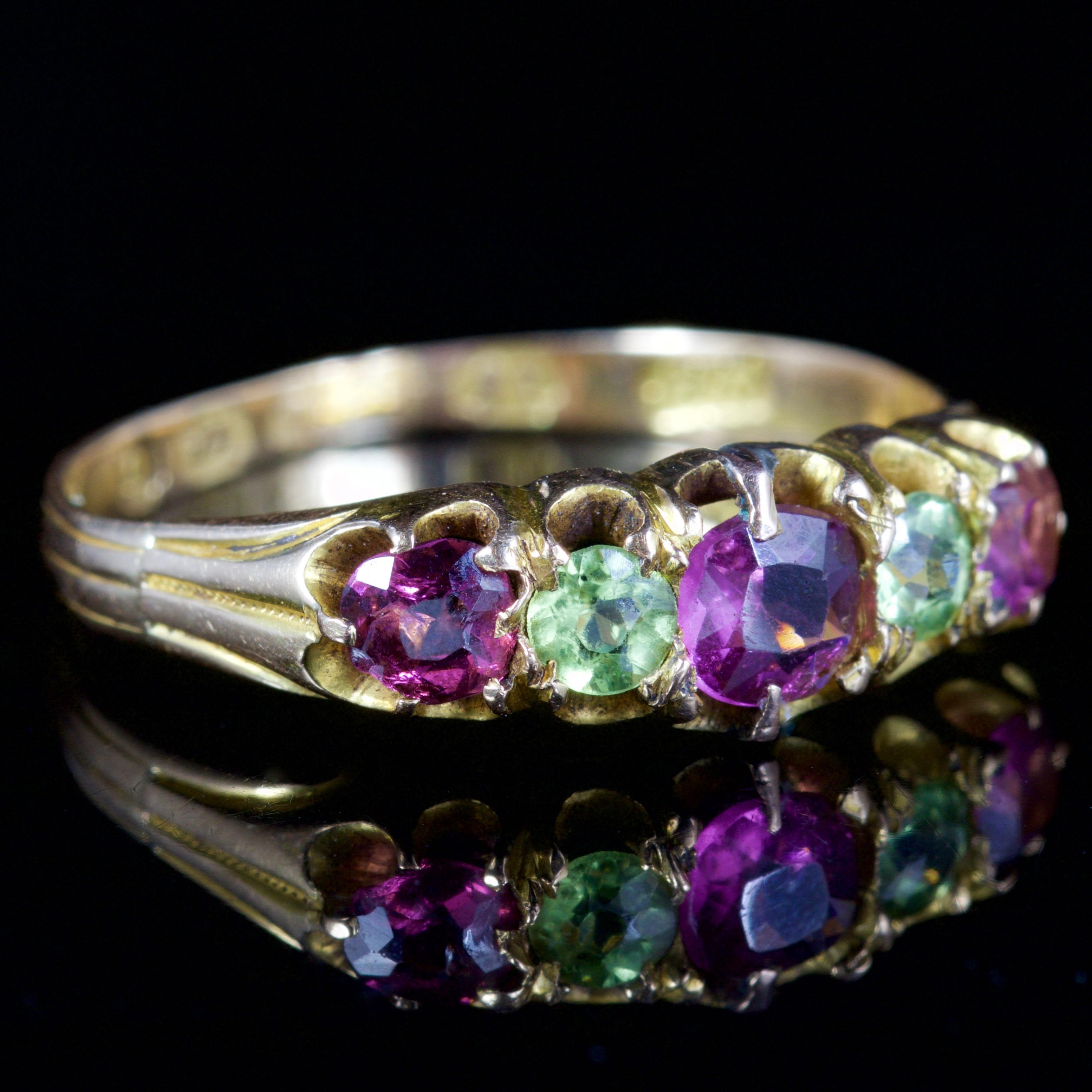 Women's Antique Victorian Suffragette Amethyst Peridot Ring 15 Carat Gold, circa 1900 For Sale