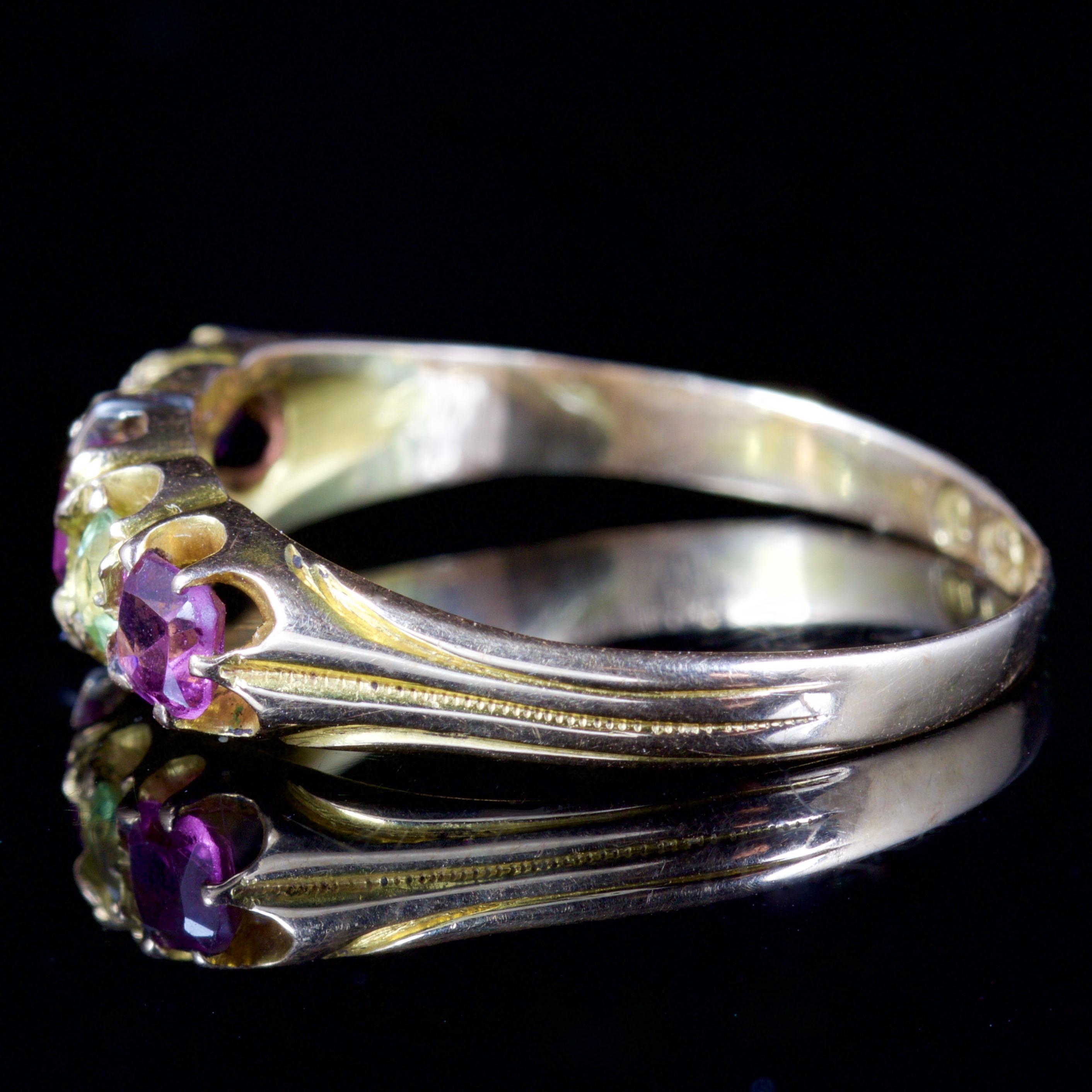 Antique Victorian Suffragette Amethyst Peridot Ring 15 Carat Gold, circa 1900 For Sale 1