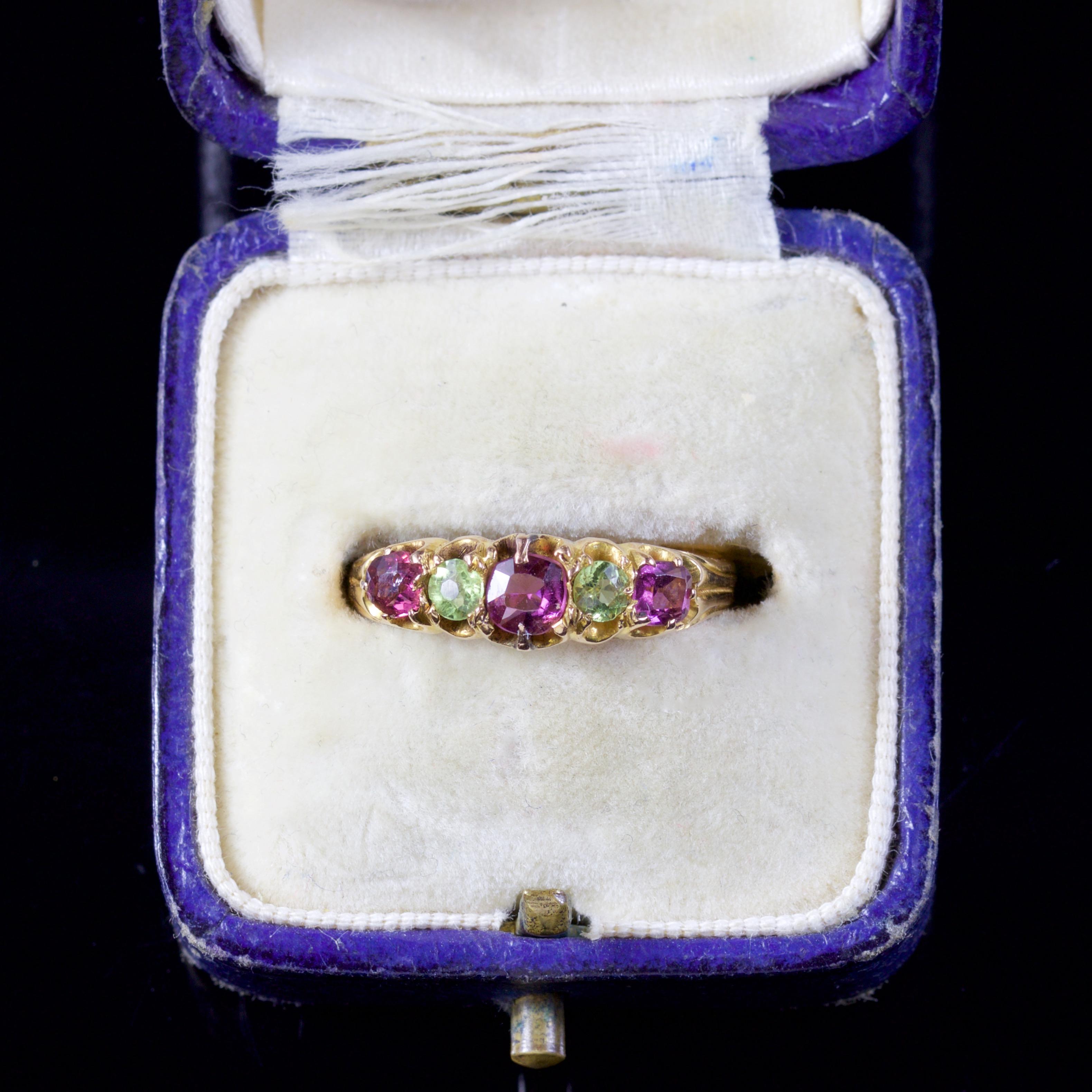 Antique Victorian Suffragette Amethyst Peridot Ring 15 Carat Gold, circa 1900 For Sale 2