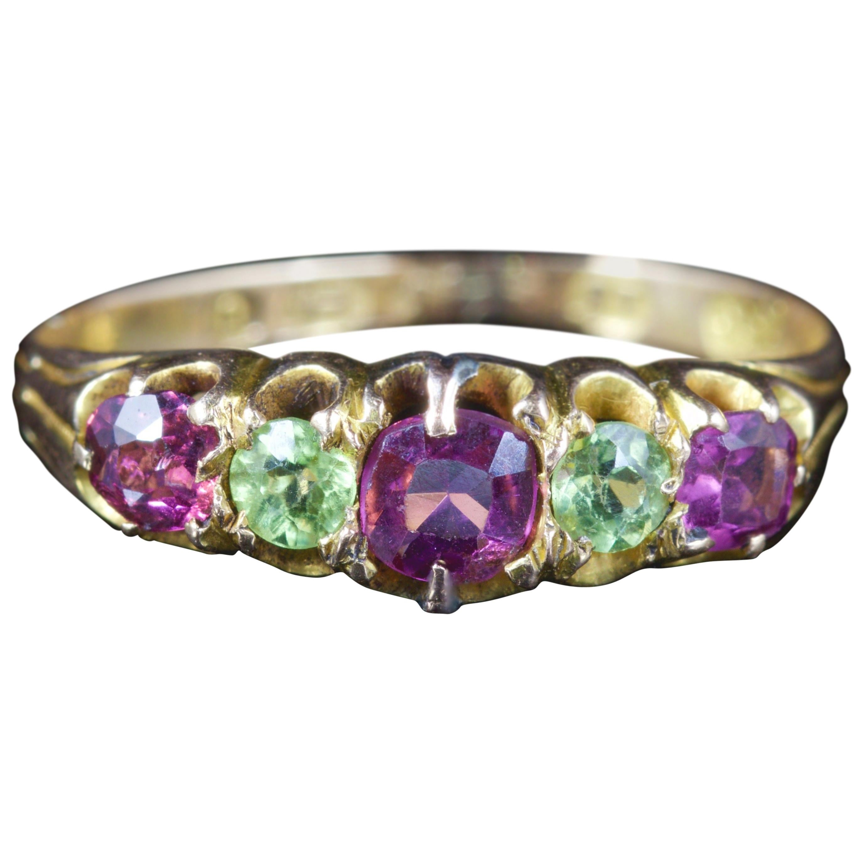Antique Victorian Suffragette Amethyst Peridot Ring 15 Carat Gold, circa 1900 For Sale
