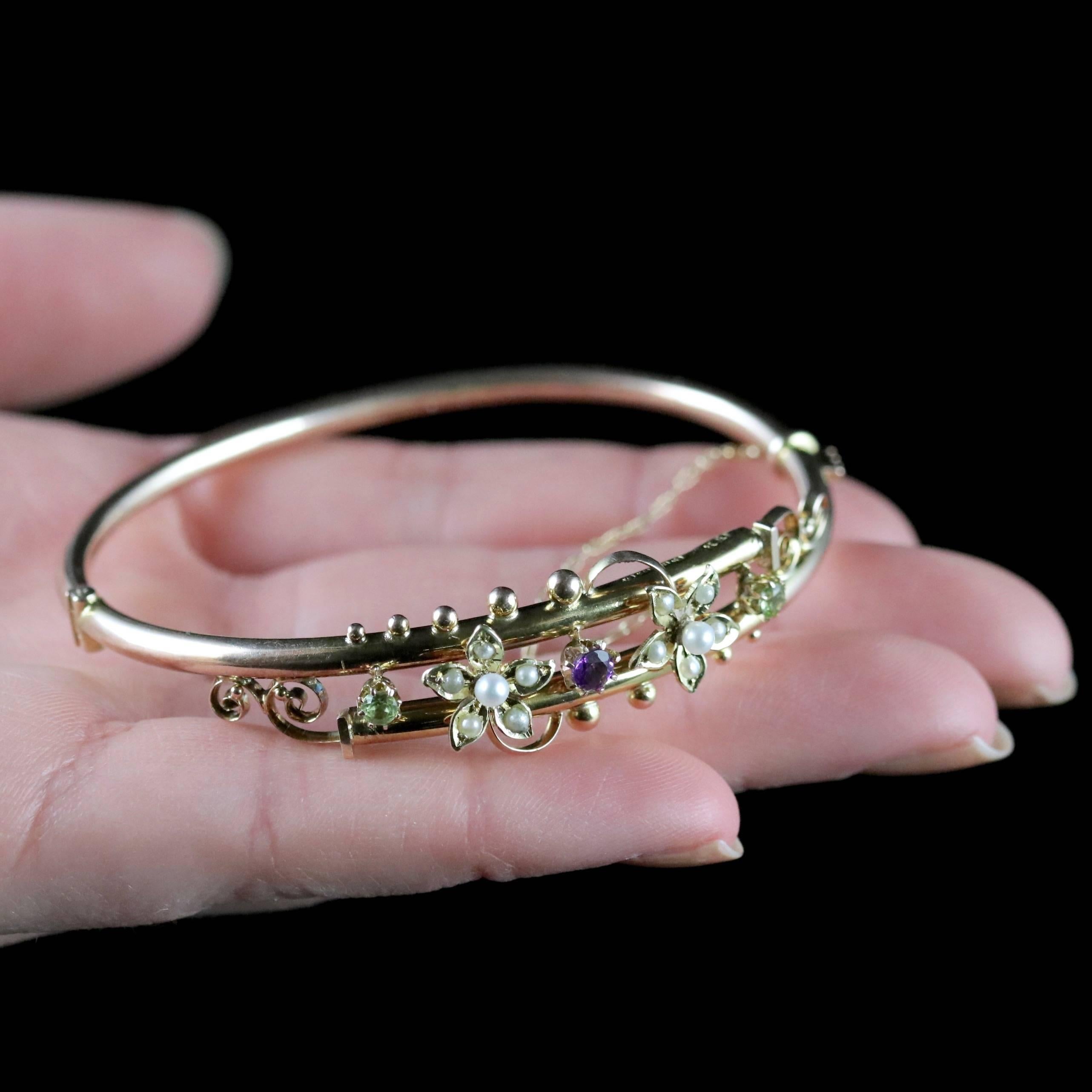 Antique Victorian Suffragette Bangle 9 Carat Gold Floral Bangle, circa 1900 4