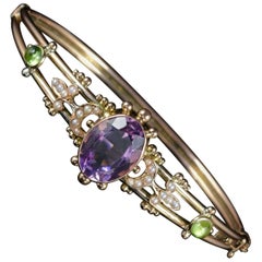 Antique Victorian Suffragette Bangle Amethyst 9 Carat Gold, circa 1900