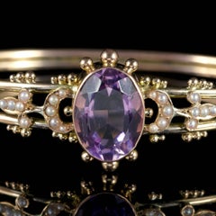 Antique Victorian Suffragette Bangle Amethyst 9 Carat Gold, circa 1900