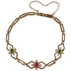 Antique Victorian Suffragette Bracelet 18 Carat Gold Tourmaline, circa 1900