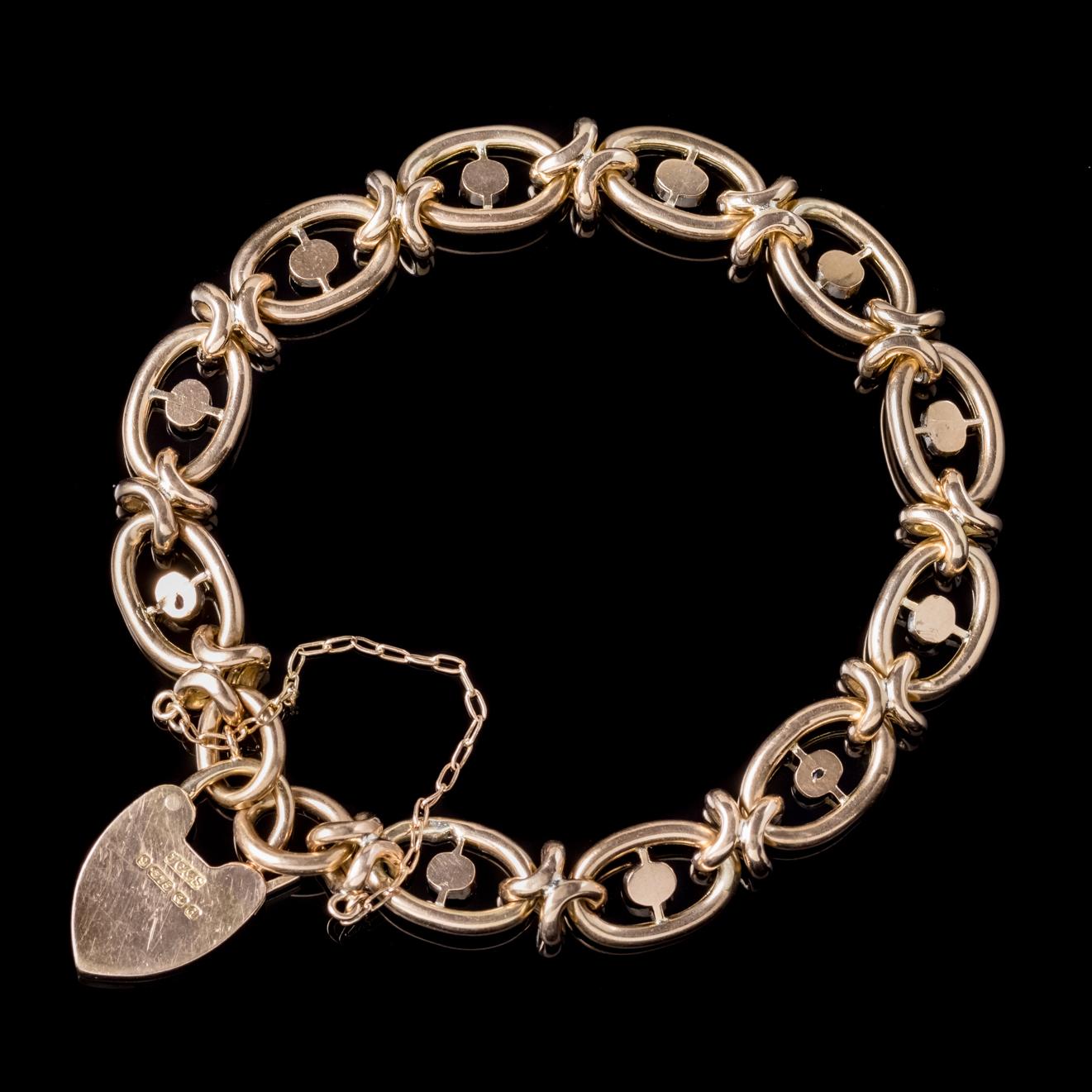 A fabulous antique Victorian Suffragette bracelet made up of pretty Gold links adorned with violet Amethyst, green Peridot and white Pearls. 

Suffragettes liked to be depicted as feminine, their jewellery popularly consisted of Violet, Green and