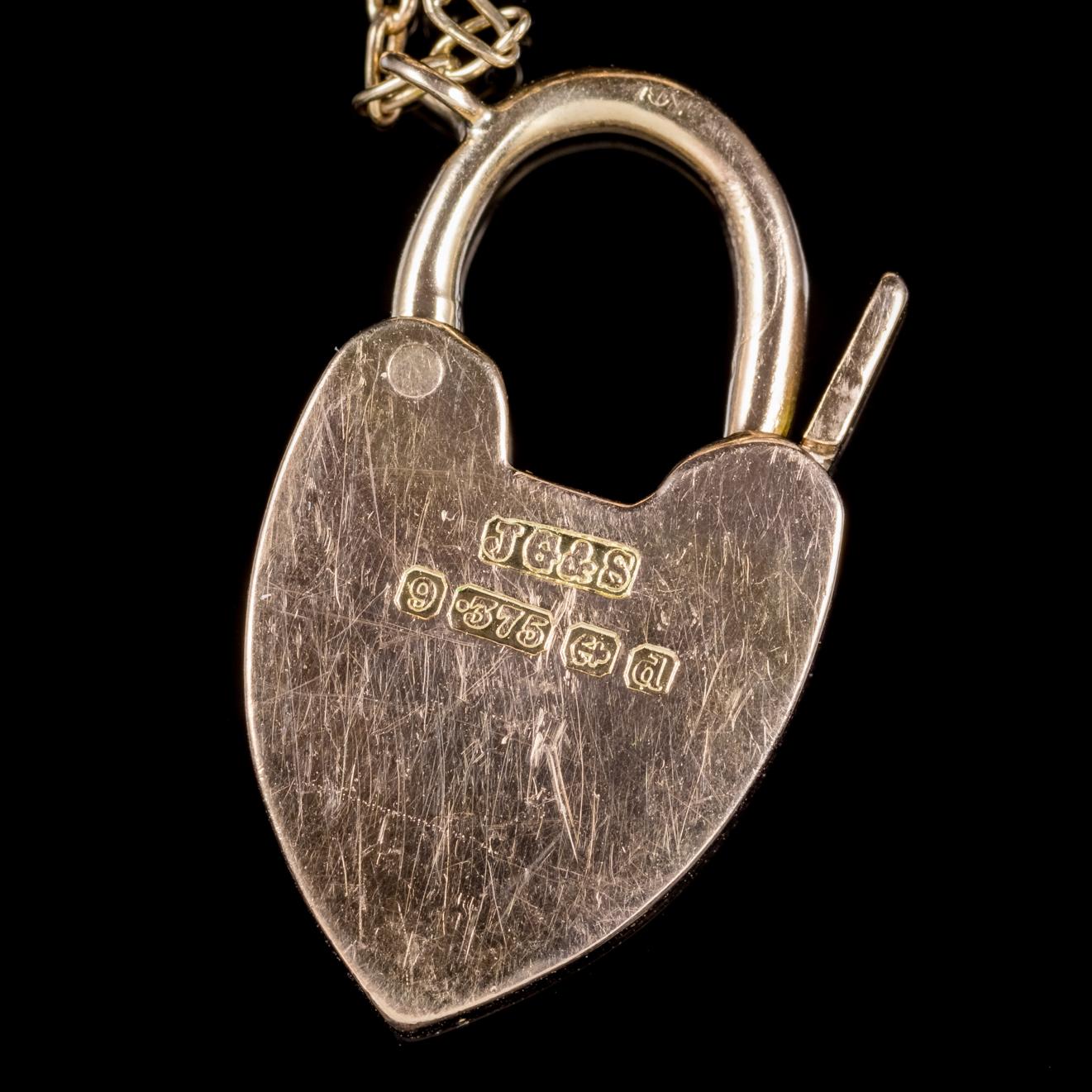 Antique Victorian Suffragette Bracelet 9 Carat Gold Heart Padlock Dated 1903 For Sale 1