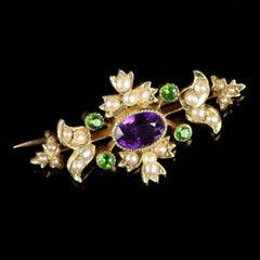 Antike viktorianische Suffragette-Brosche aus 15 Karat Gold mit Blumenmuster, um 1900