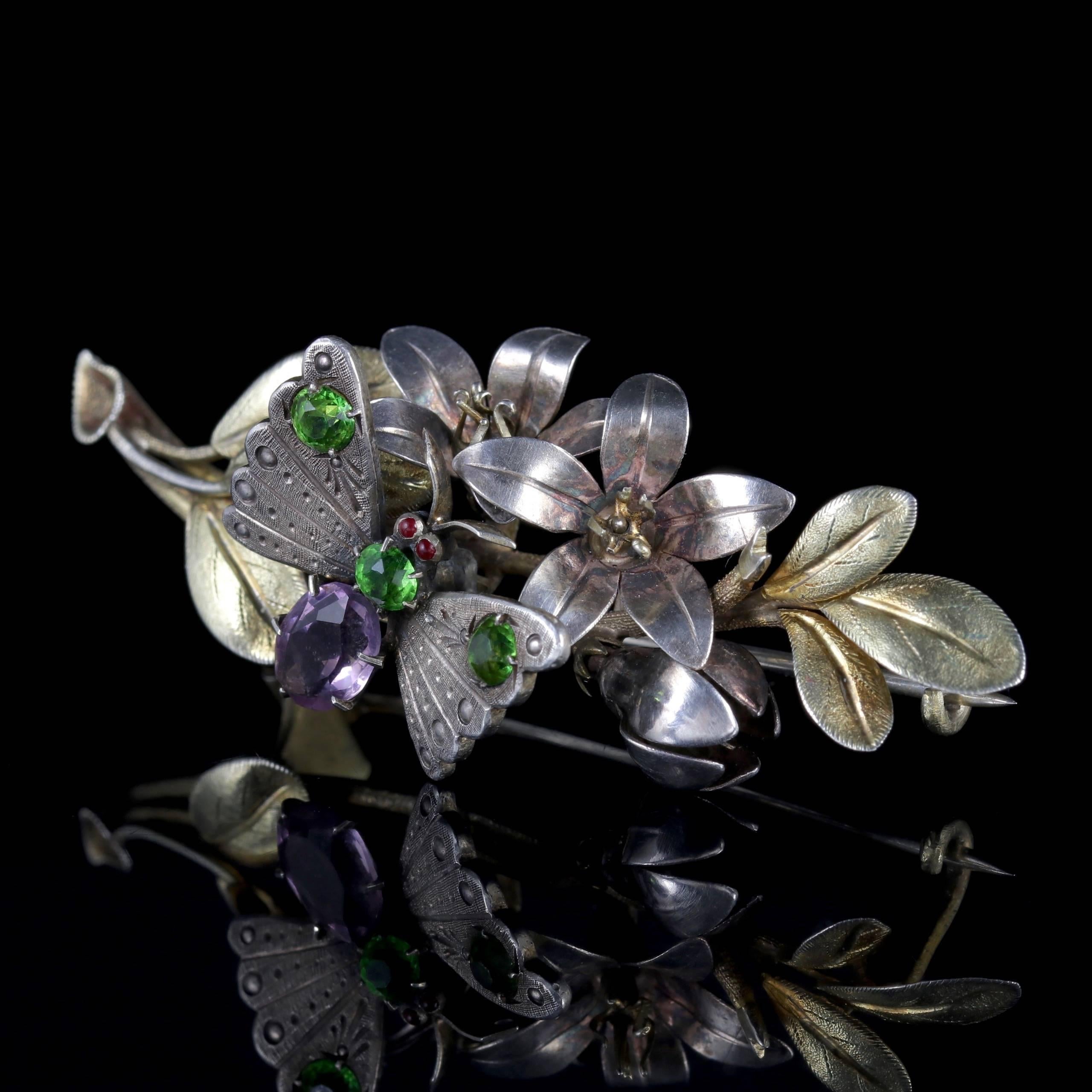 Antique Victorian Suffragette Butterfly Brooch Silver Fuchsia, circa 1890 In Excellent Condition In Lancaster, Lancashire