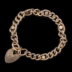 Antique Victorian Suffragette Curb Bracelet Heart Padlock 9 Carat Gold