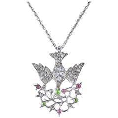 Antique Victorian Suffragette Dove Necklace Silver, circa 1900