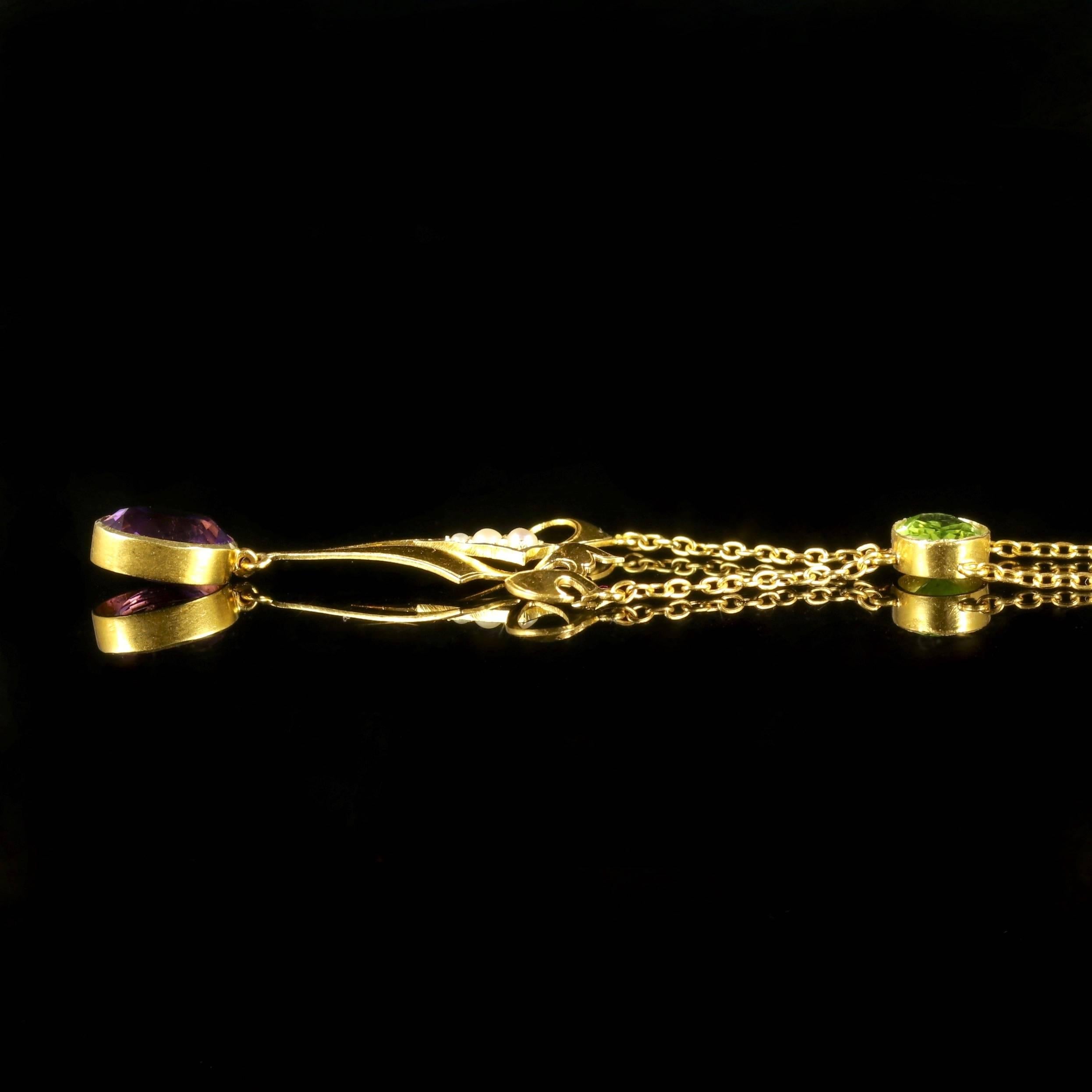 Antique Victorian Suffragette Necklace 15 Carat Gold 2.50 Carat Amethyst For Sale 1