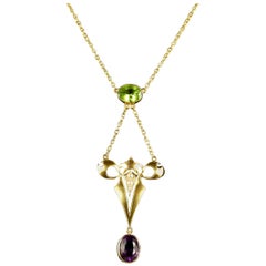 Antique Victorian Suffragette Necklace 15 Carat Gold 2.50 Carat Amethyst