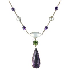 Antique Victorian Suffragette Necklace 15ct Gold Circa 1900 Amethyst Pearl Perid