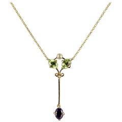 Antique Victorian Suffragette Necklace Diamond Peridot Amethyst, circa 1900
