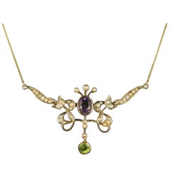 Antique Victorian Suffragette Necklace Gold 1.80 Carat Amethyst, circa 1900