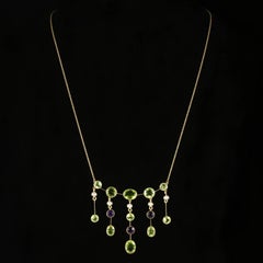 Antique Victorian Suffragette Necklace Peridot Amethyst Pearl, circa 1900