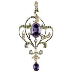 Antique Victorian Suffragette Pendant 15 Carat Gold Amethyst, circa 1900